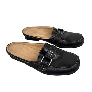 Naturalizer Walker Black Leather Mule Loafers Square Toe Studded Clog Women 8.5M